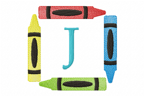 Crayons Frame Monogram Letter J: A Creative Embroidery Design for School & Gifts