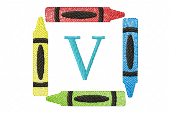 Crayons Frame Monogram Letter V: The Perfect Embroidery Design for Personalized School Gear