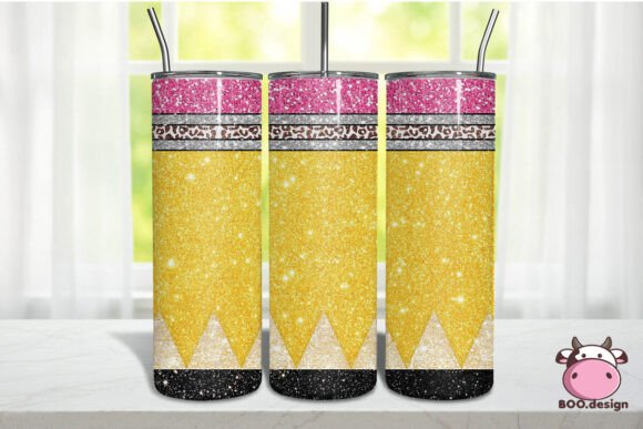 Pencil Glitter Tumbler Wrap PNG Design