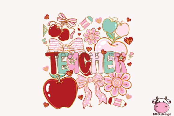 Teacher Pink Apple Pencil Bow Clipart for Creative Projects